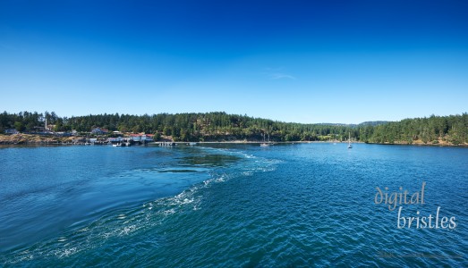 Orcas Island coastline by the ferry landing, marina and inn