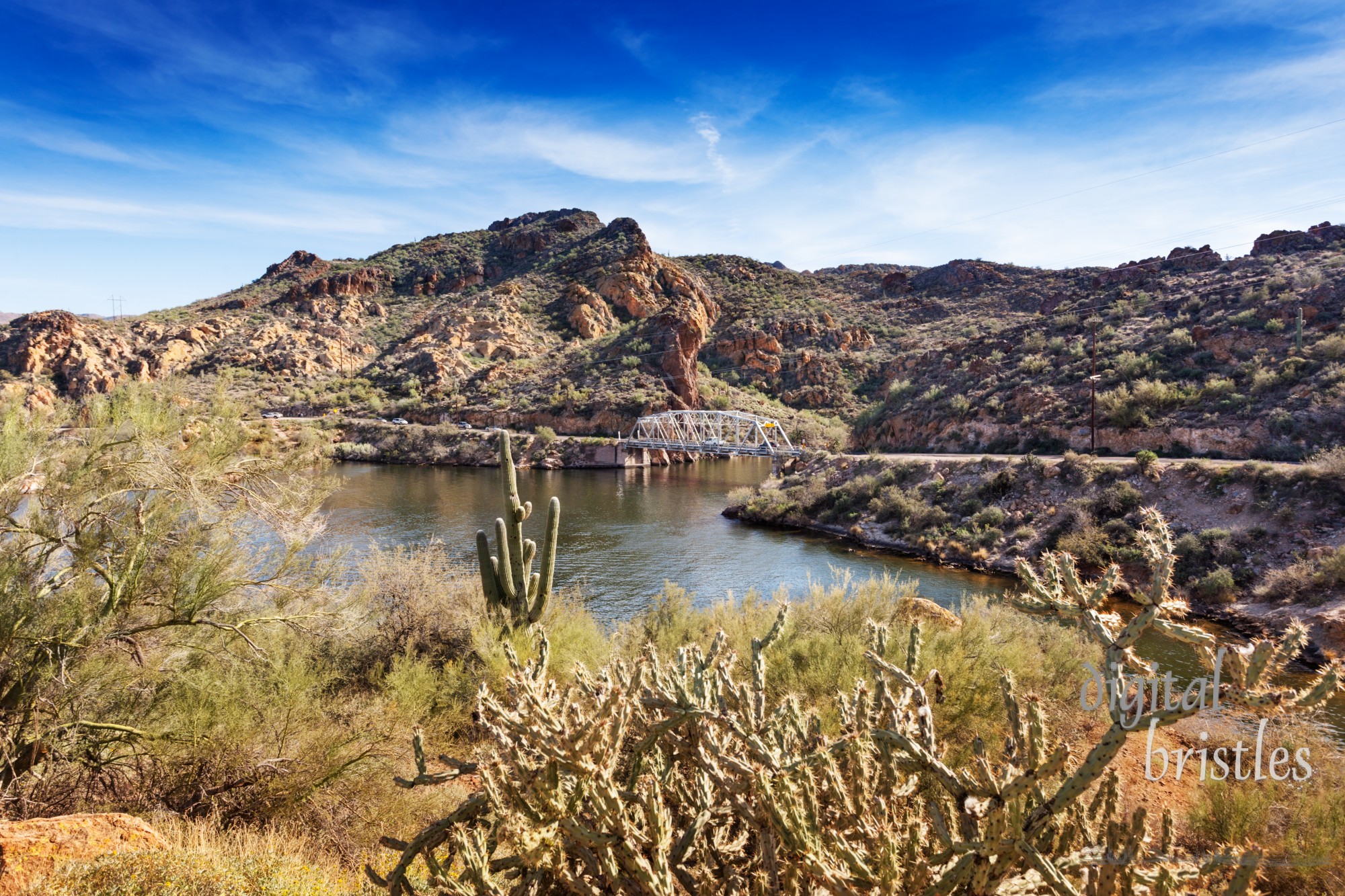 Single lane bridge over First Water Creek at Canyon Lake, near Apache Junction, Arizona