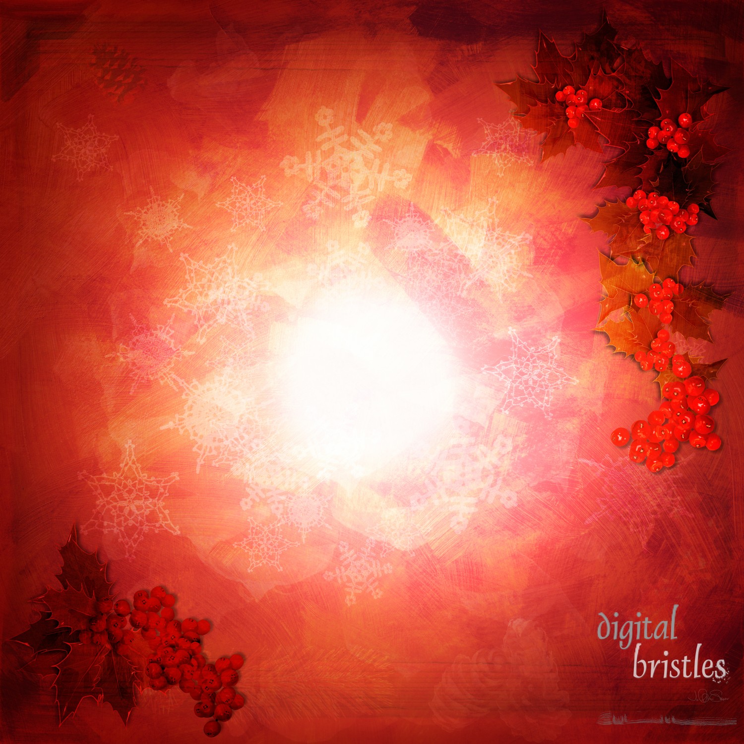 Painted red background with various Christmas overlays