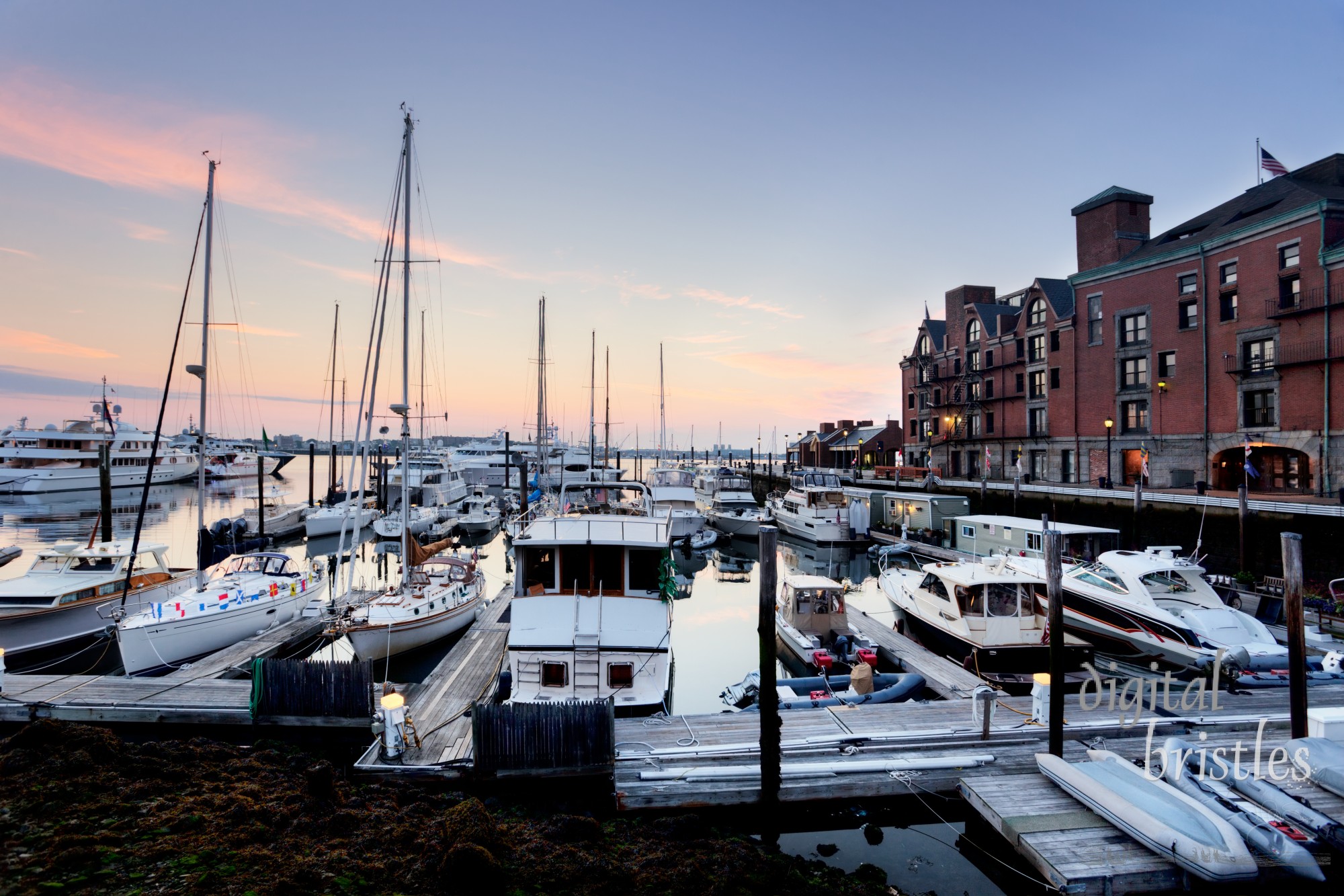 Sunrise at the marina, Long Wharf, Boston