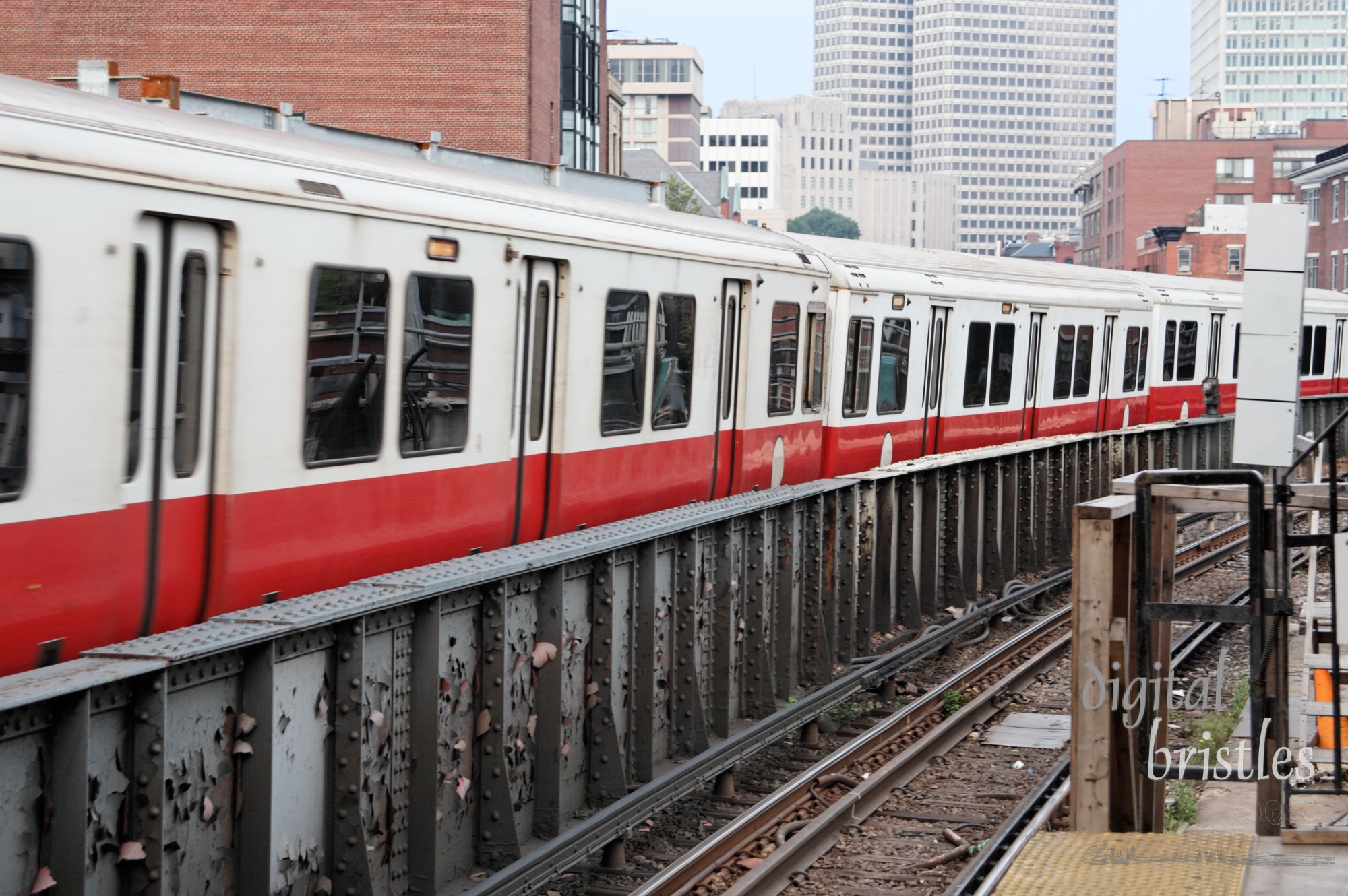 The T in Boston on an old, above-ground track