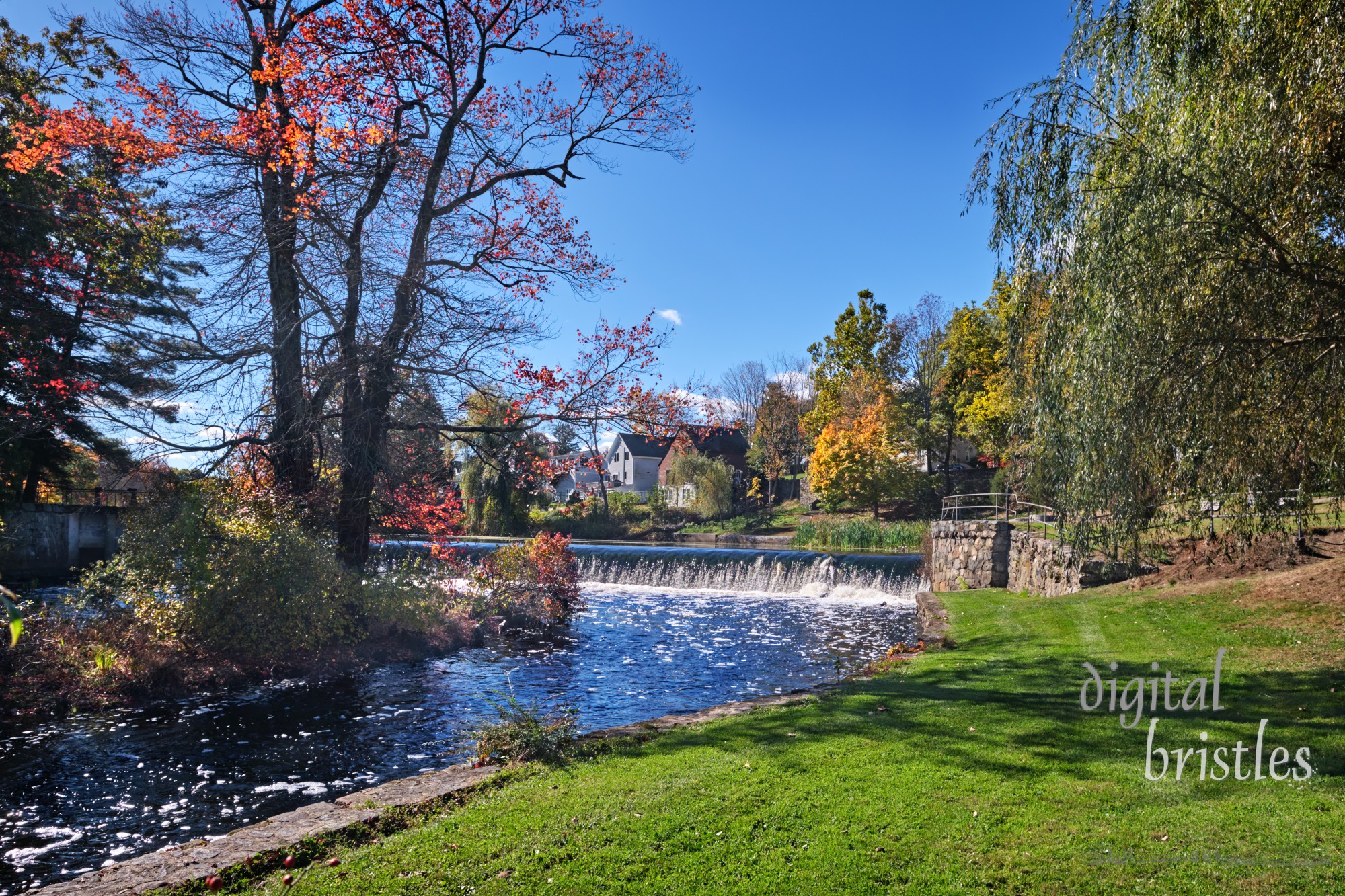 South Natick Dam Park below the weir in beautiful Autumn sunshine