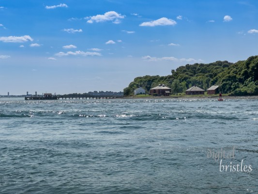 Peddocks Island dock and Visitor Center (the former guardhouse for Fort Andrews) . Boston Harbor Island Park, Hull, Massachusetts