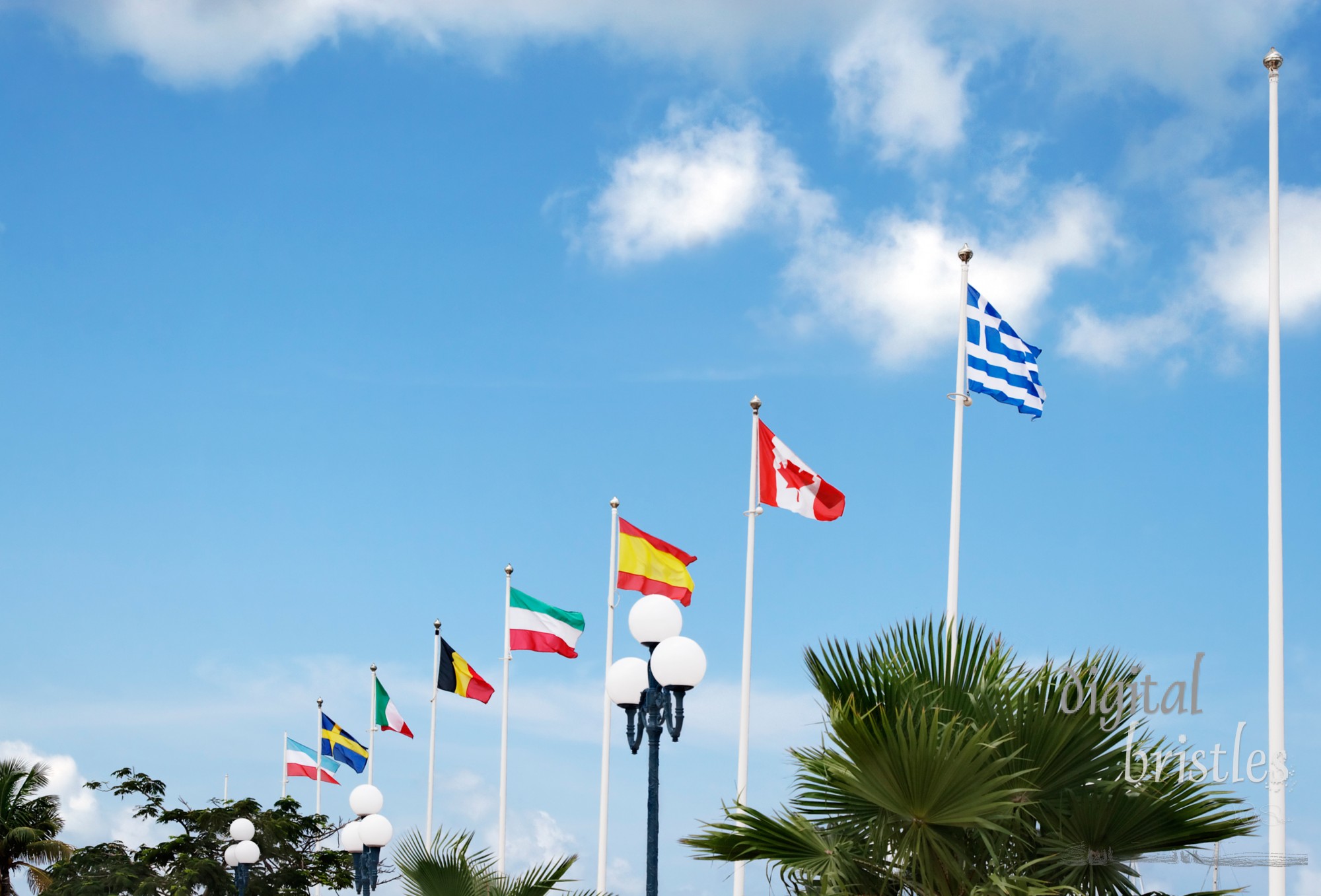 Flags flying at the harbor in Marigot, St.Martin