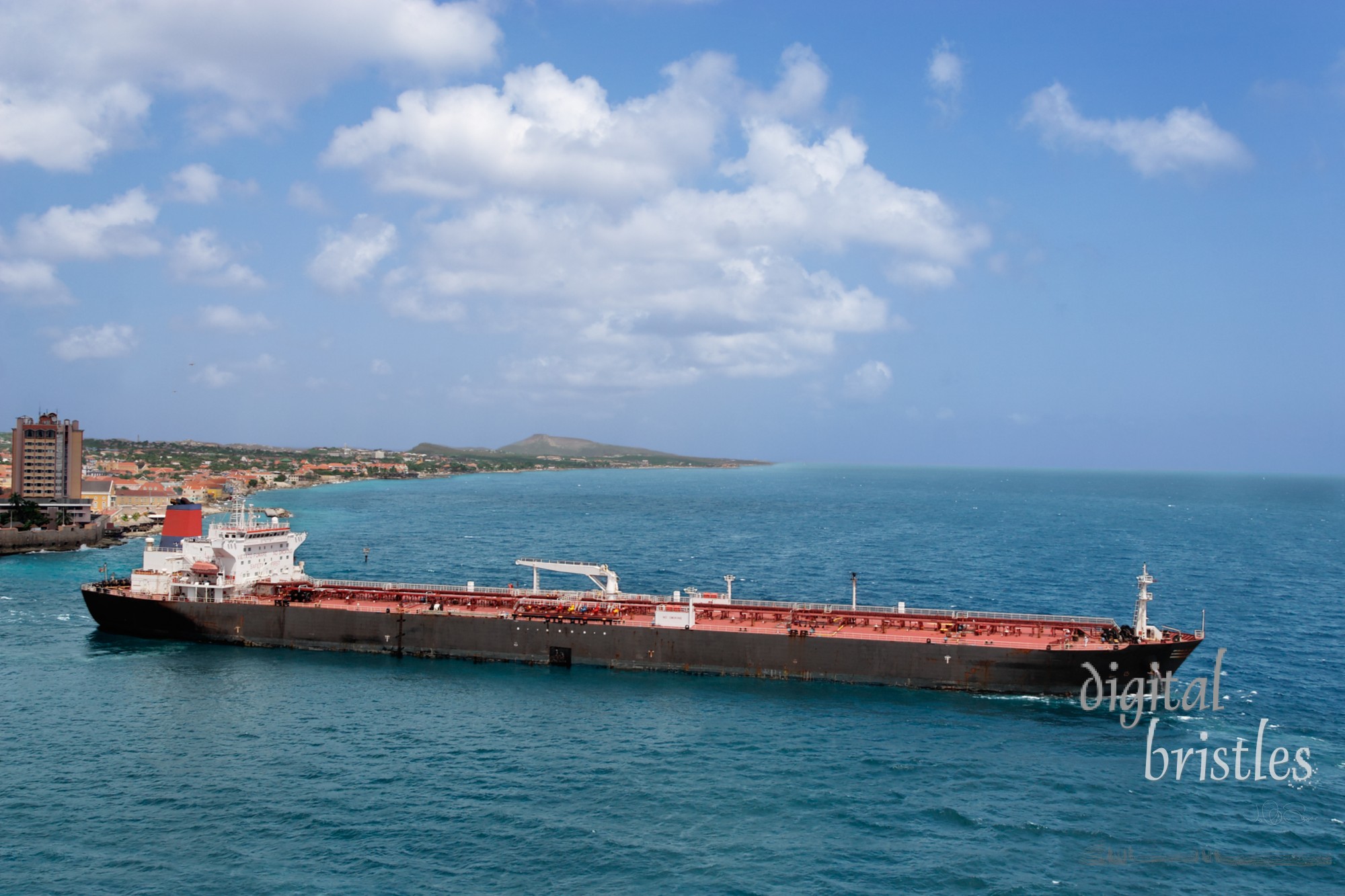 Tanker leaving Caribbean port (Curacao)