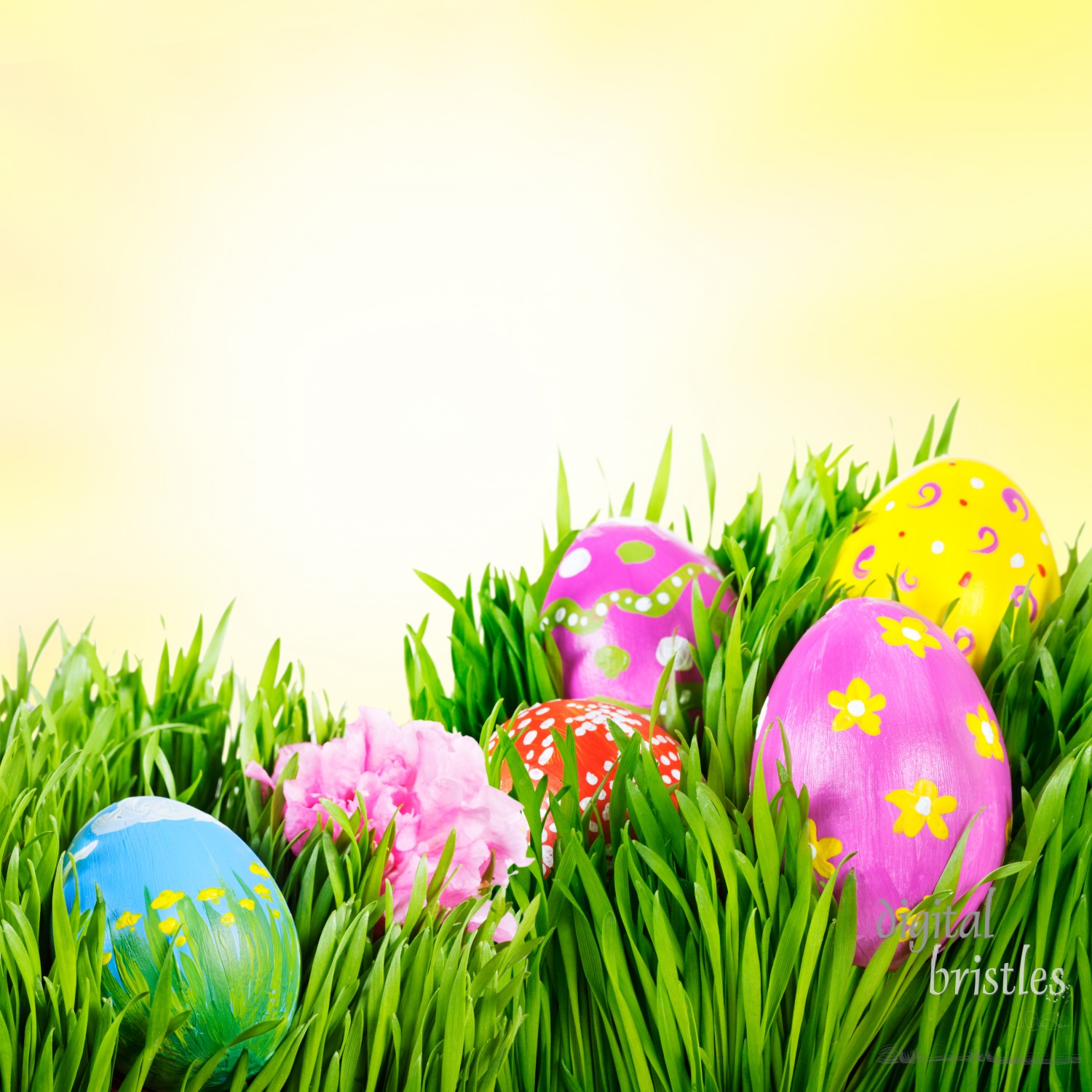 Hand painted Easter eggs nestled in the grass