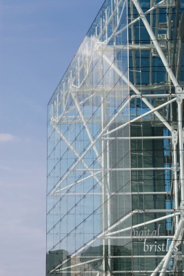 Glass and pipe office building exterior