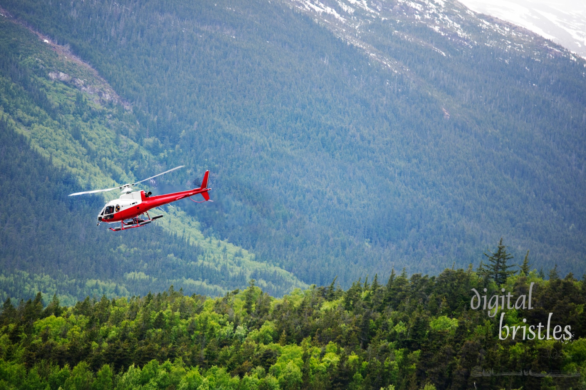 Helicopter flying out from Skagway, Alaska