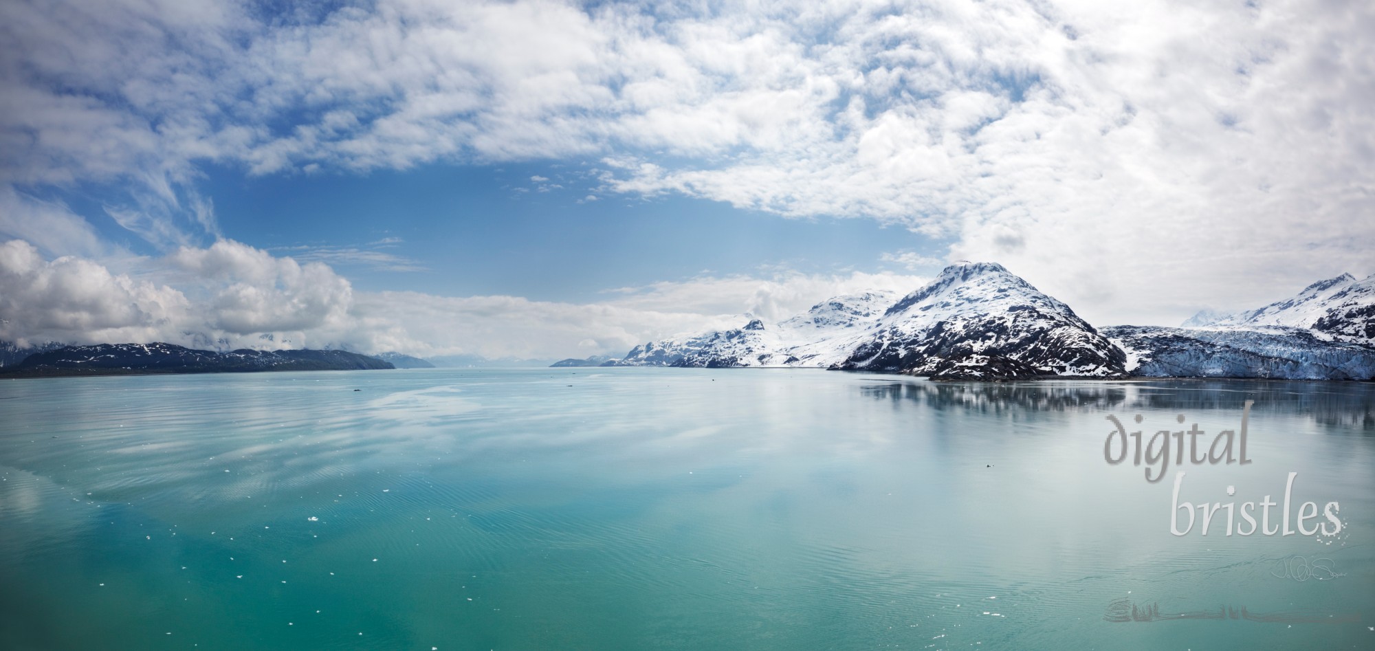 Johns Hopkins Inlet by Lamplugh Glacier, looking out through Glacier Bay