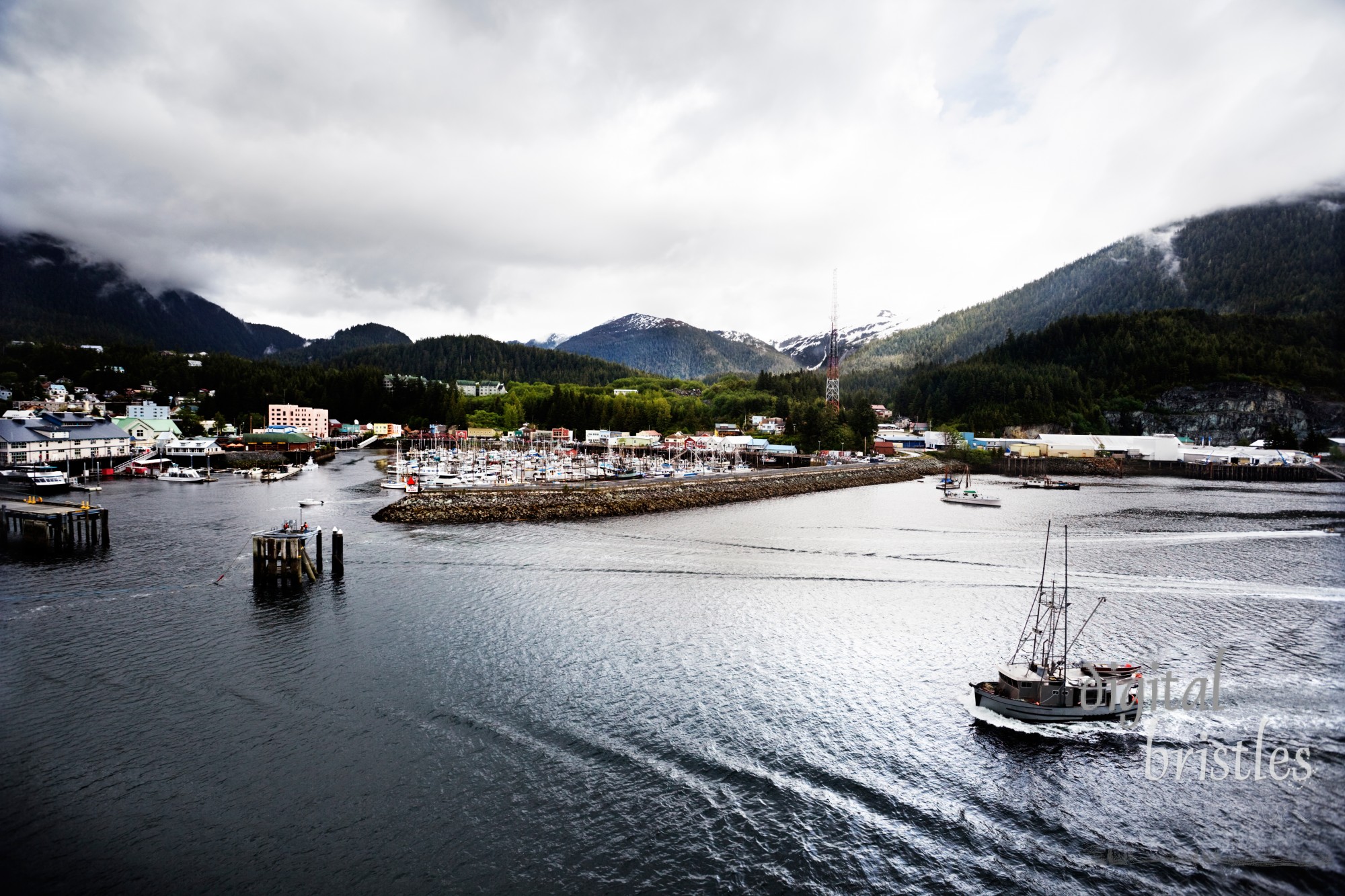 Little rays of light break through stormy clouds, Ketchikan, Alaska