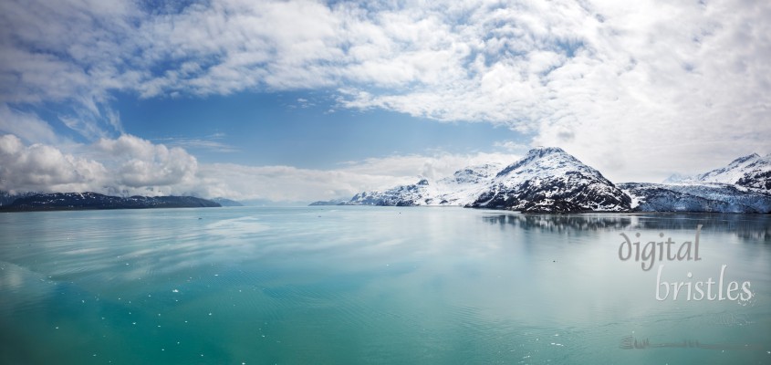 Johns Hopkins Inlet by Lamplugh Glacier, looking out through Glacier Bay