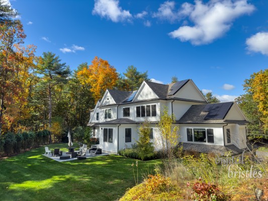 Solar panels on  a suburban house on a sunny Autumn morning