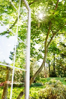 Window open to sunny, summer garden