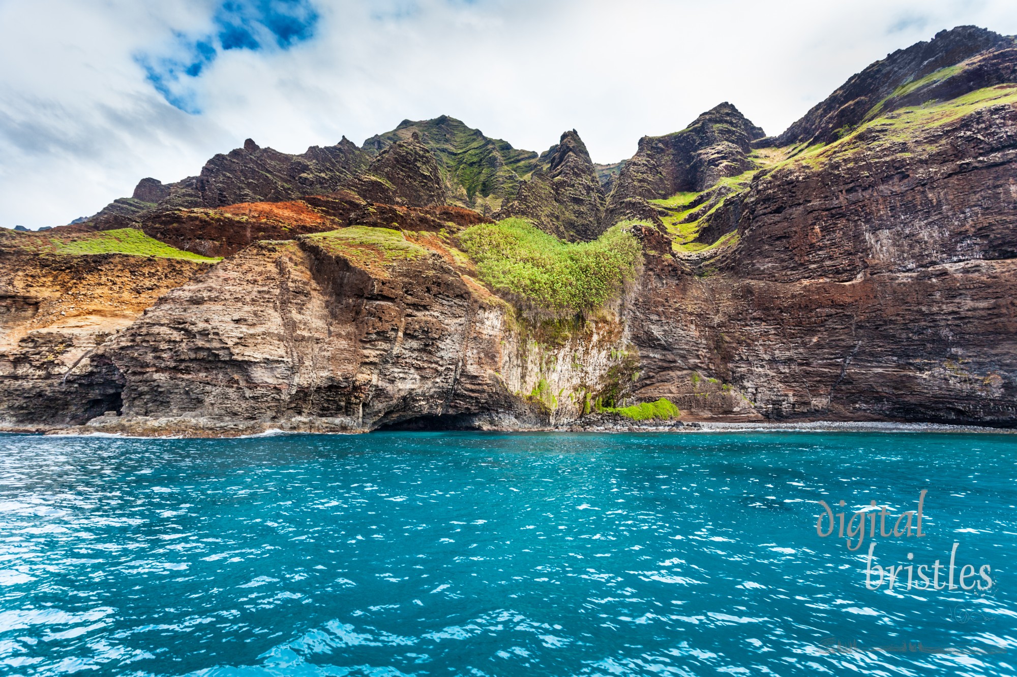 Coast and caves by the Awaawapuhi Valley, Kauai, Hawaii