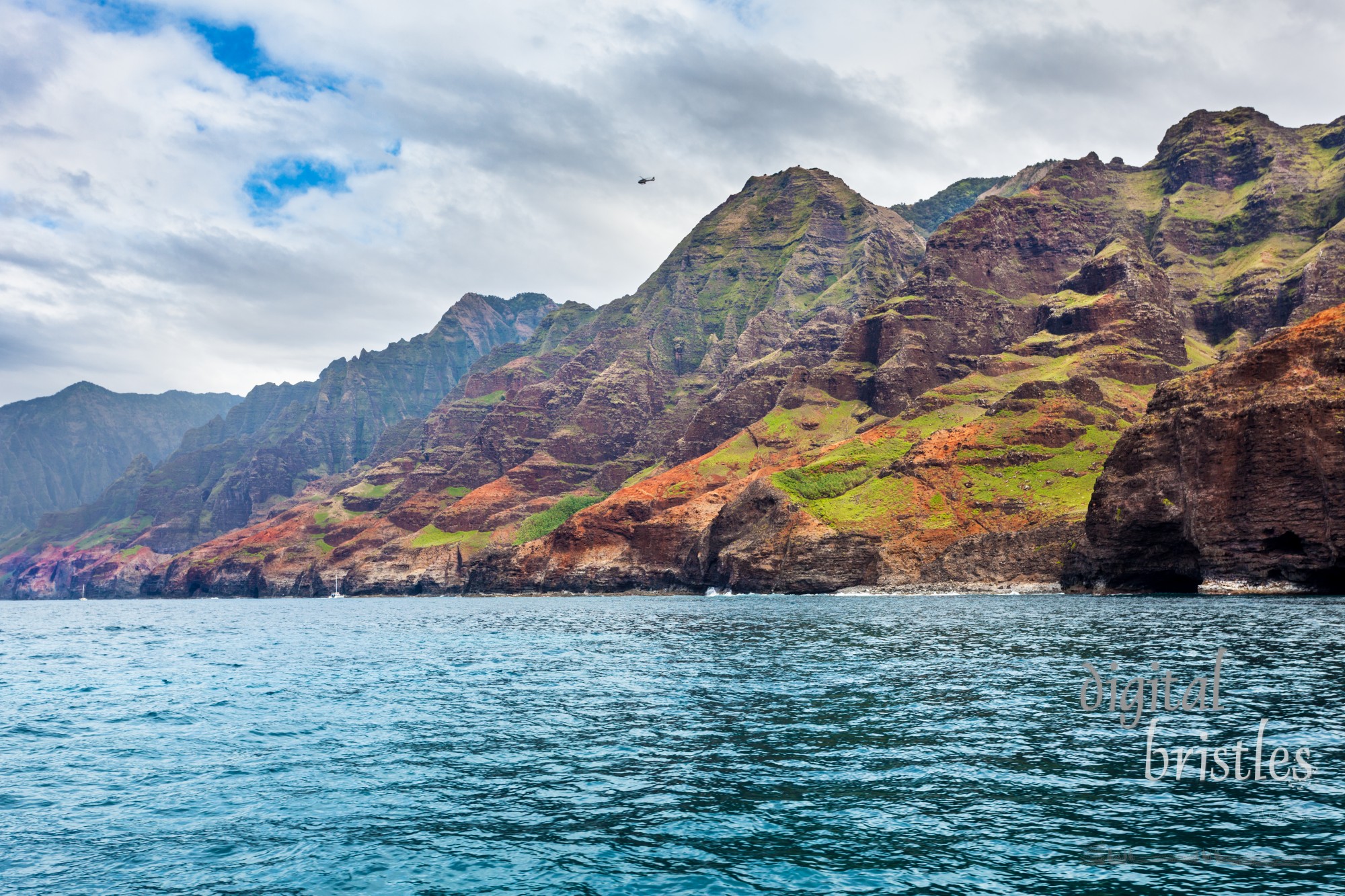 Nualolo Aina Valley, with remains of taro growing terraces is at the start of the Na Pali Coast, Kauai, Hawaii