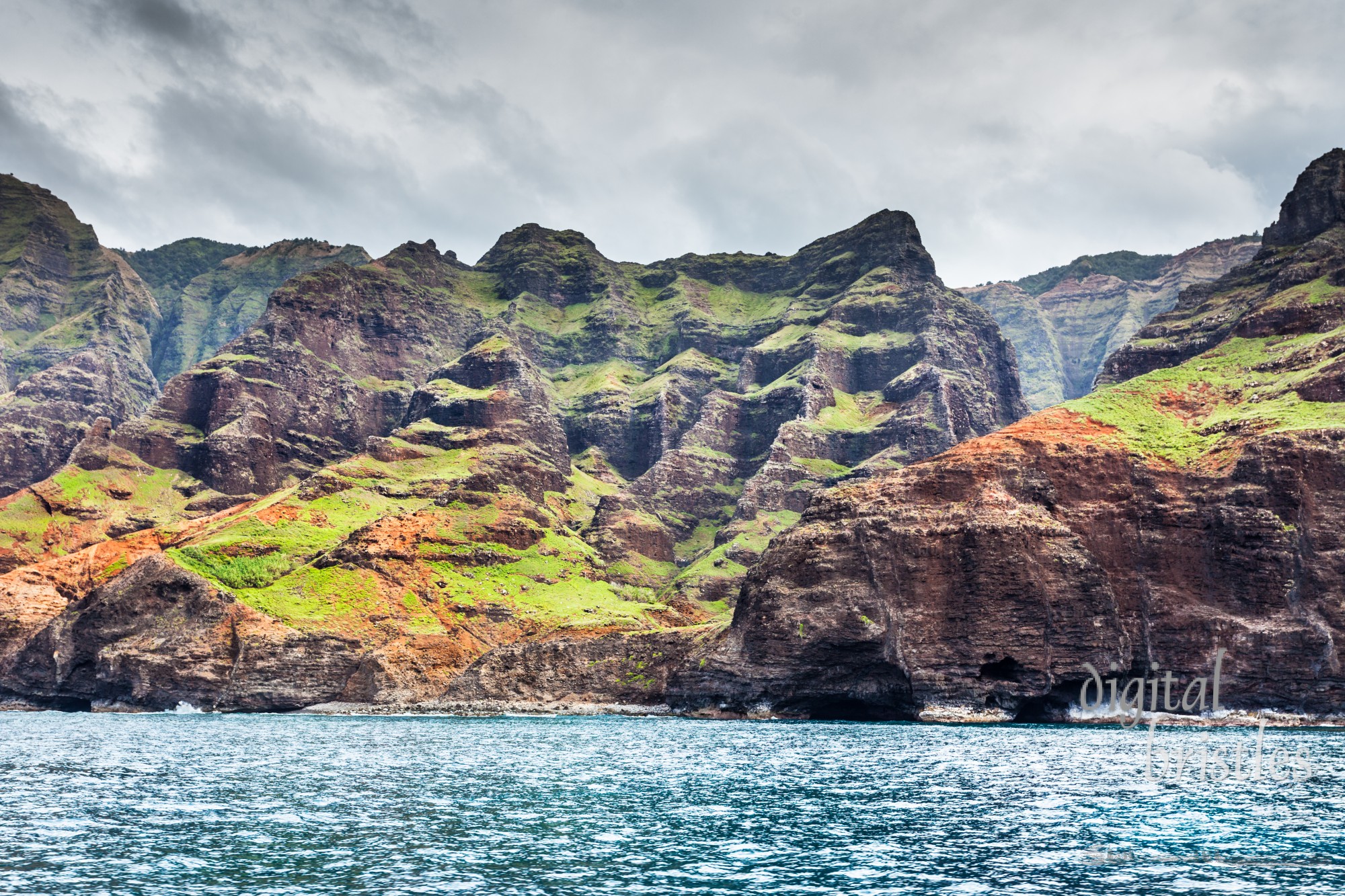 Remains of taro growing terraces along the Na Pali coast, Kauai, Hawaii