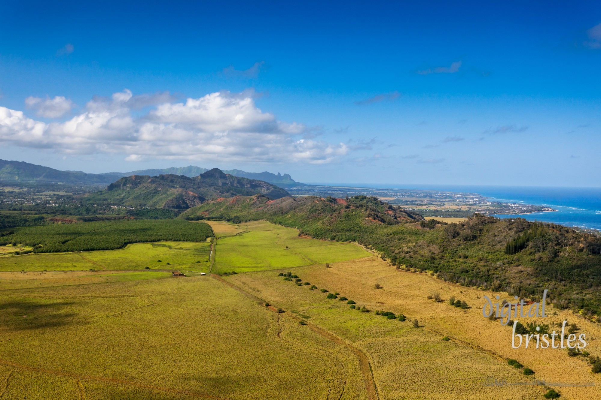 Looking over the coast by Wailua and Kapaa from Lihue Airport, Kauai