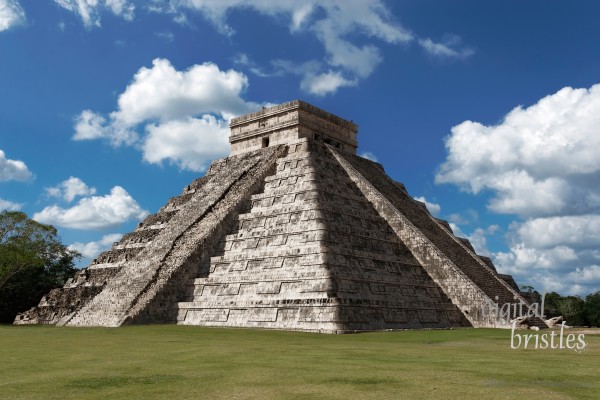Pyramid of Kukulcan (El Castillo) at Chichen Itza, Mexico on a sunny winter day.
