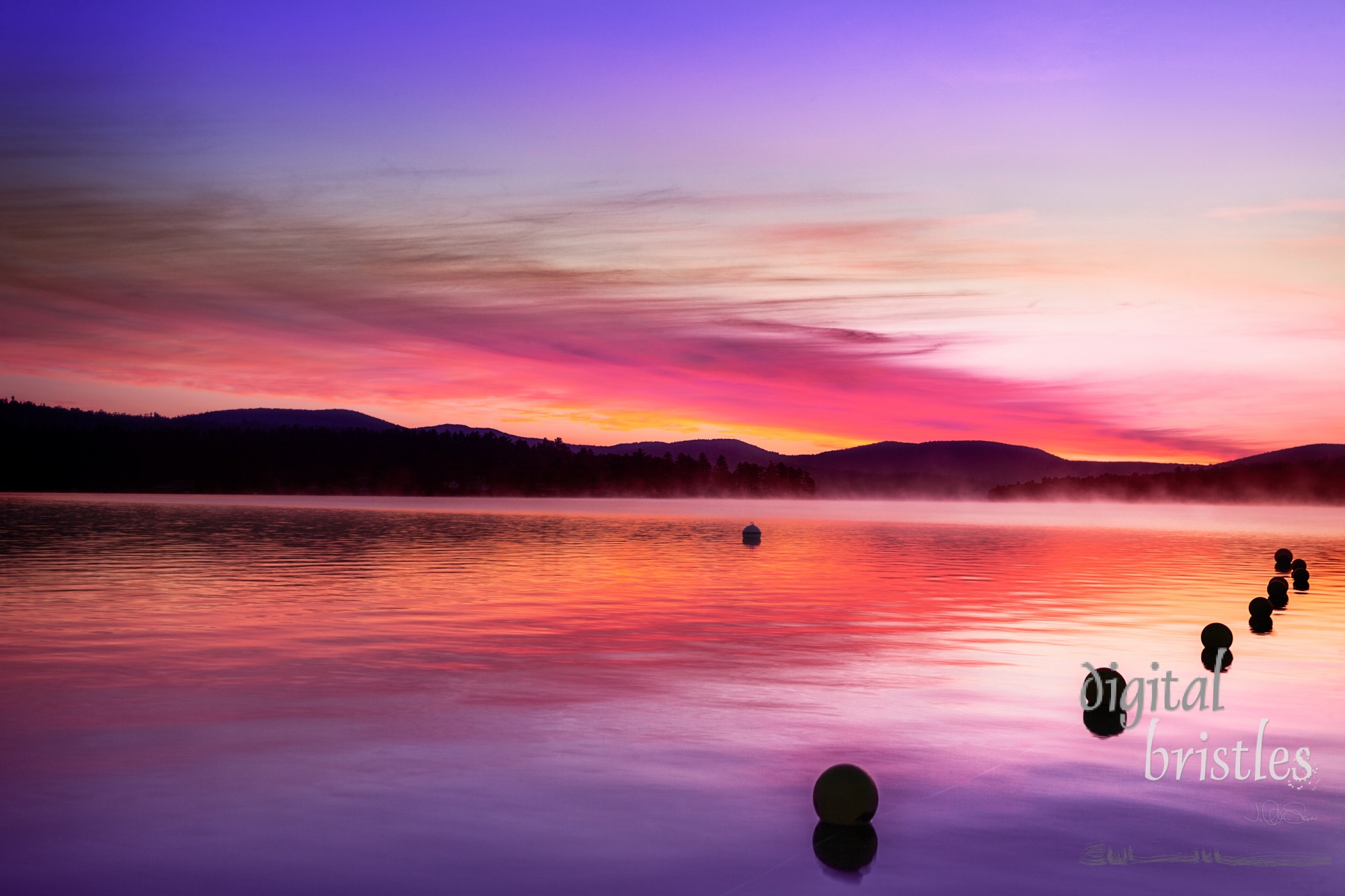 Colors are most vivid before the sun comes over the hills, Merrymeeting Lake, New Hampshire