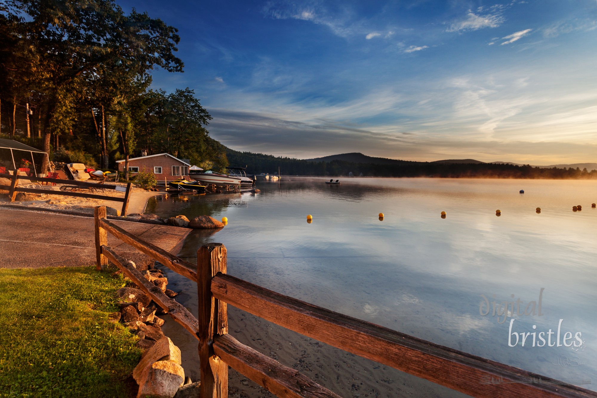 Boat ramp at the marina, Merrymeeting Lake, New Hampshire, on a sunny summer morning