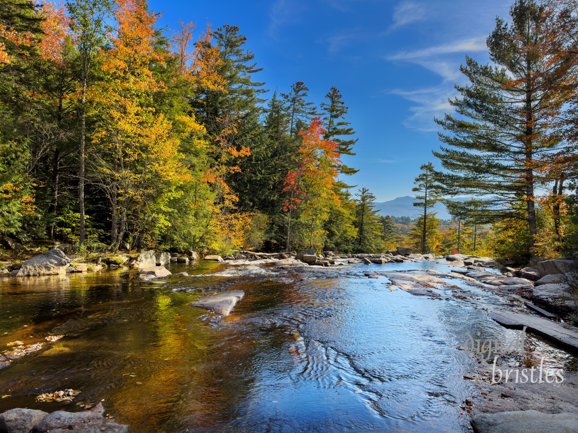 Water flowing towards Jackson upper falls in the White Mountains, Jackson, New Hampshire