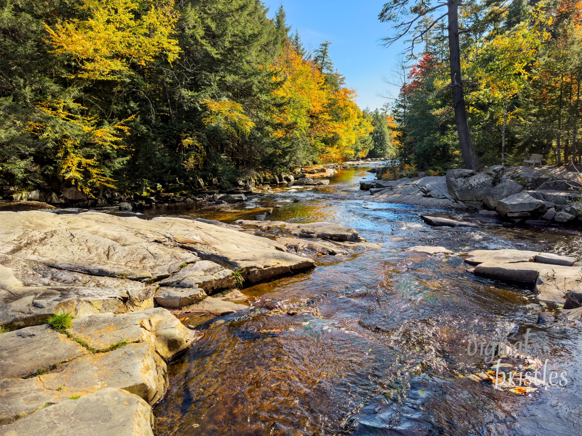 Rocky areas around which the Wildcat River heads down from the White Mountains; Jackson, New Hampshire