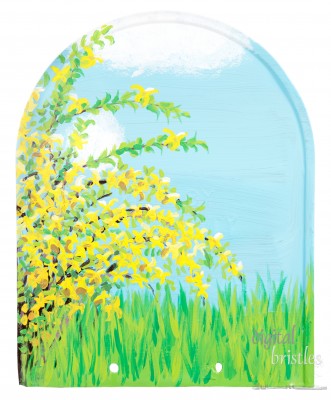 Hand painted forsythia flowers & grass on a mailbox
