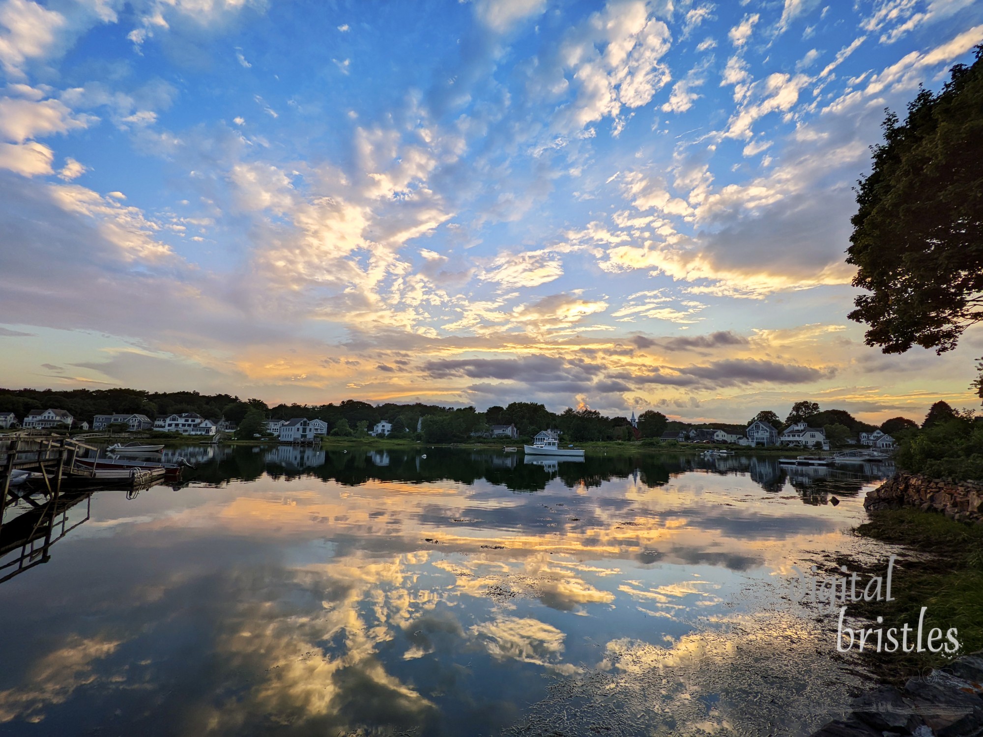 Calm waters in the inlet at Cape Porpoise, Maine, on a Summer evening