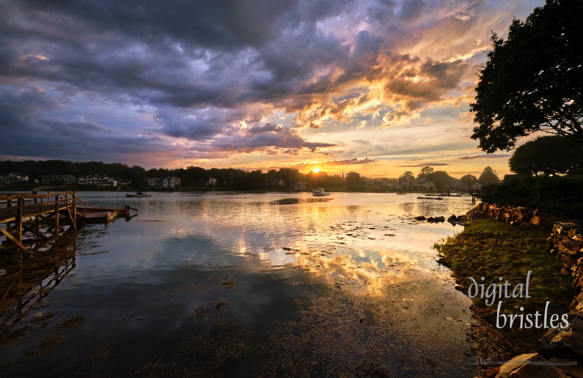 Sun goes down over the inlet at Cape Porpoise, Maine