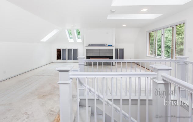 Painting of walls and trim is complete and the in stud bookcases and media cabinets are in process