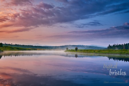Morning mist over the Snake River at Oxbow Bend, Grand Teton National Park, Wyoming