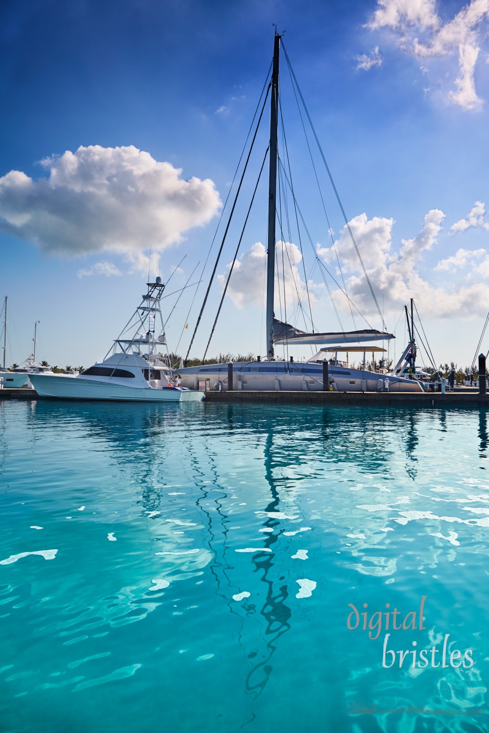 Closeup of docks at Blue Haven Marina from the water, Providenciales, Turks and Caicos 